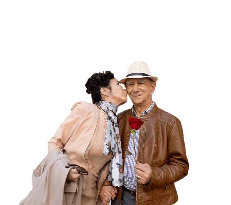 Photo of an older couple with background automatically removed using PicCollage's background remover tool