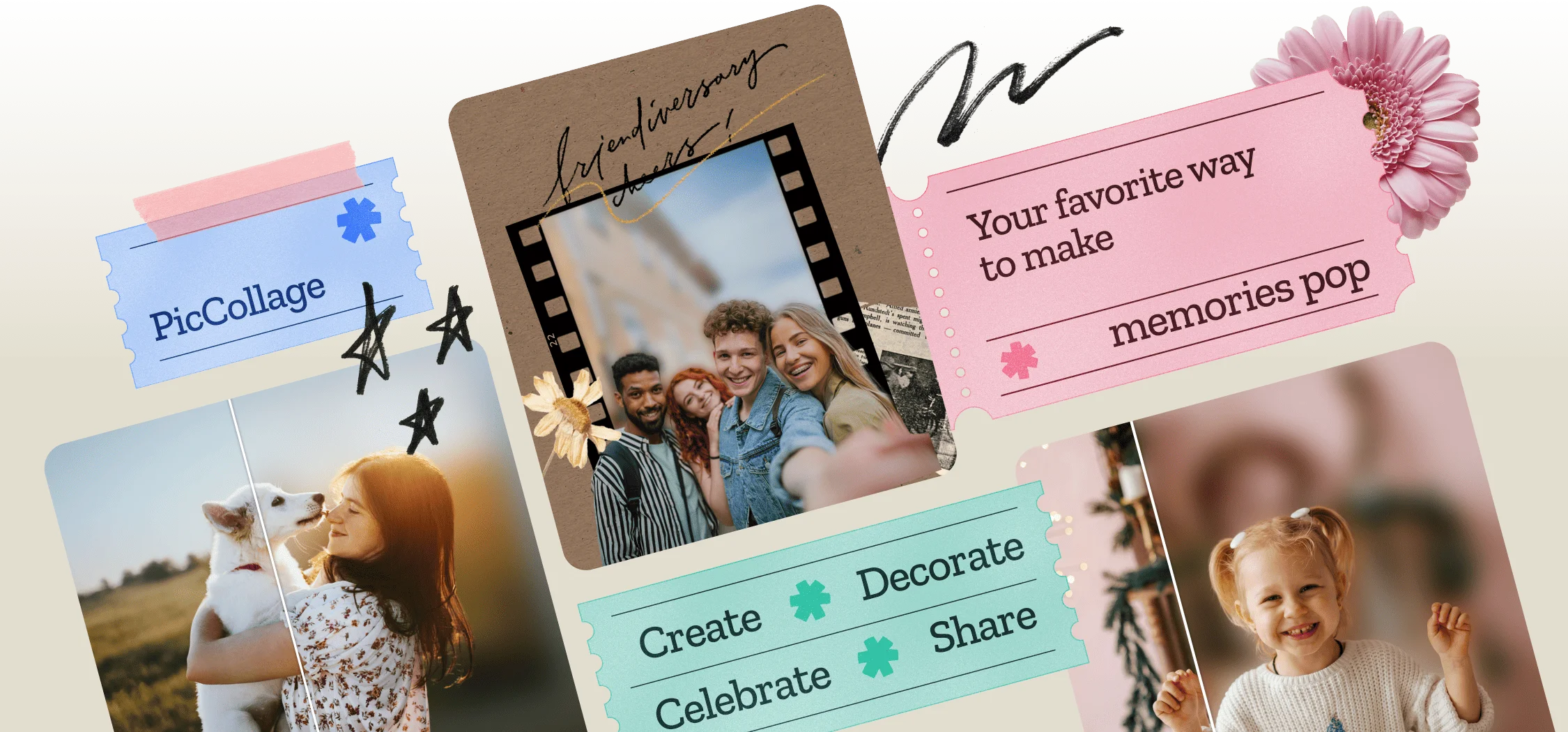 A collage of photos with backgrounds blurred using PicCollage's free blur background tool